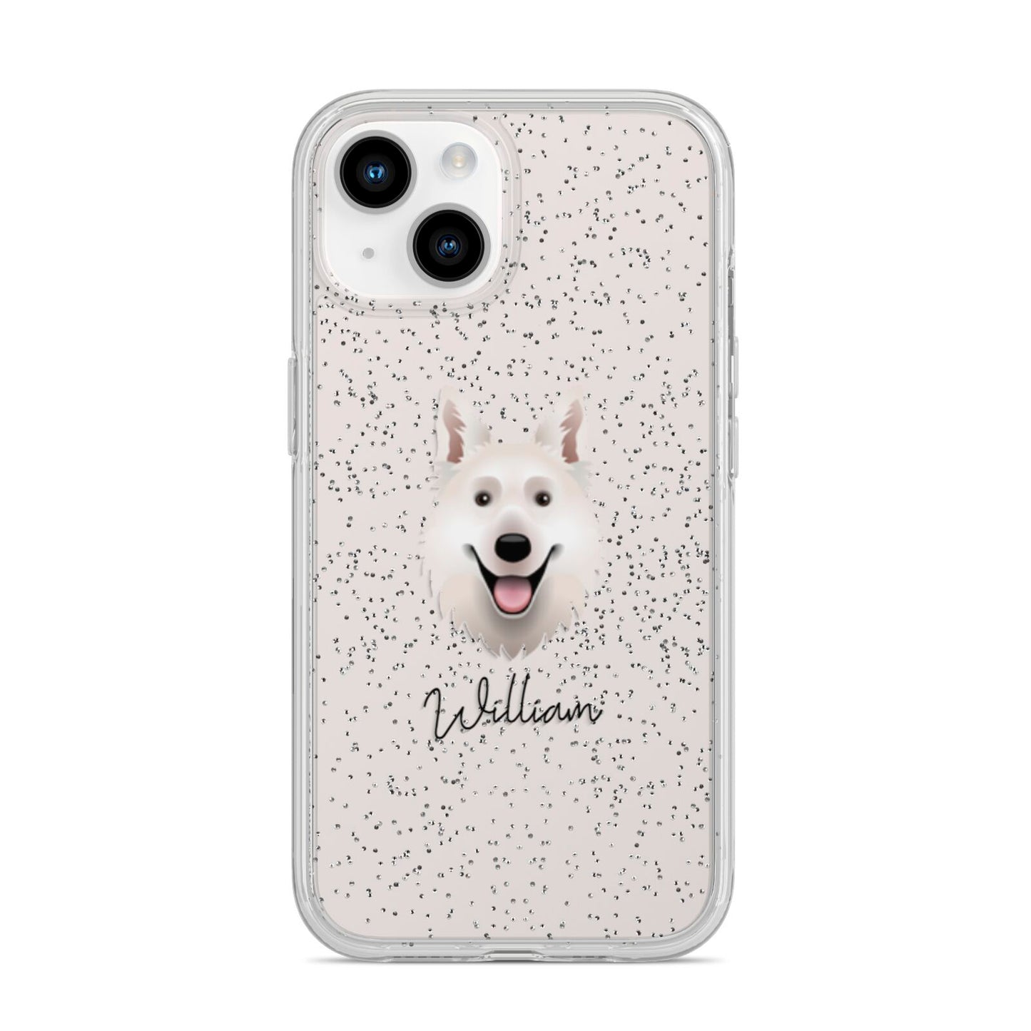 White Swiss Shepherd Dog Personalised iPhone 14 Glitter Tough Case Starlight
