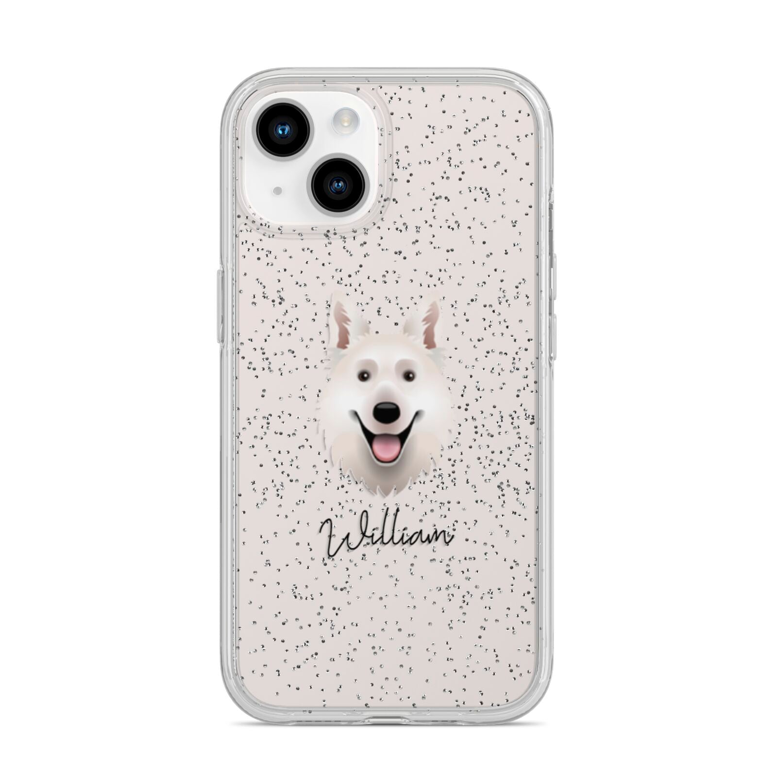 White Swiss Shepherd Dog Personalised iPhone 14 Glitter Tough Case Starlight