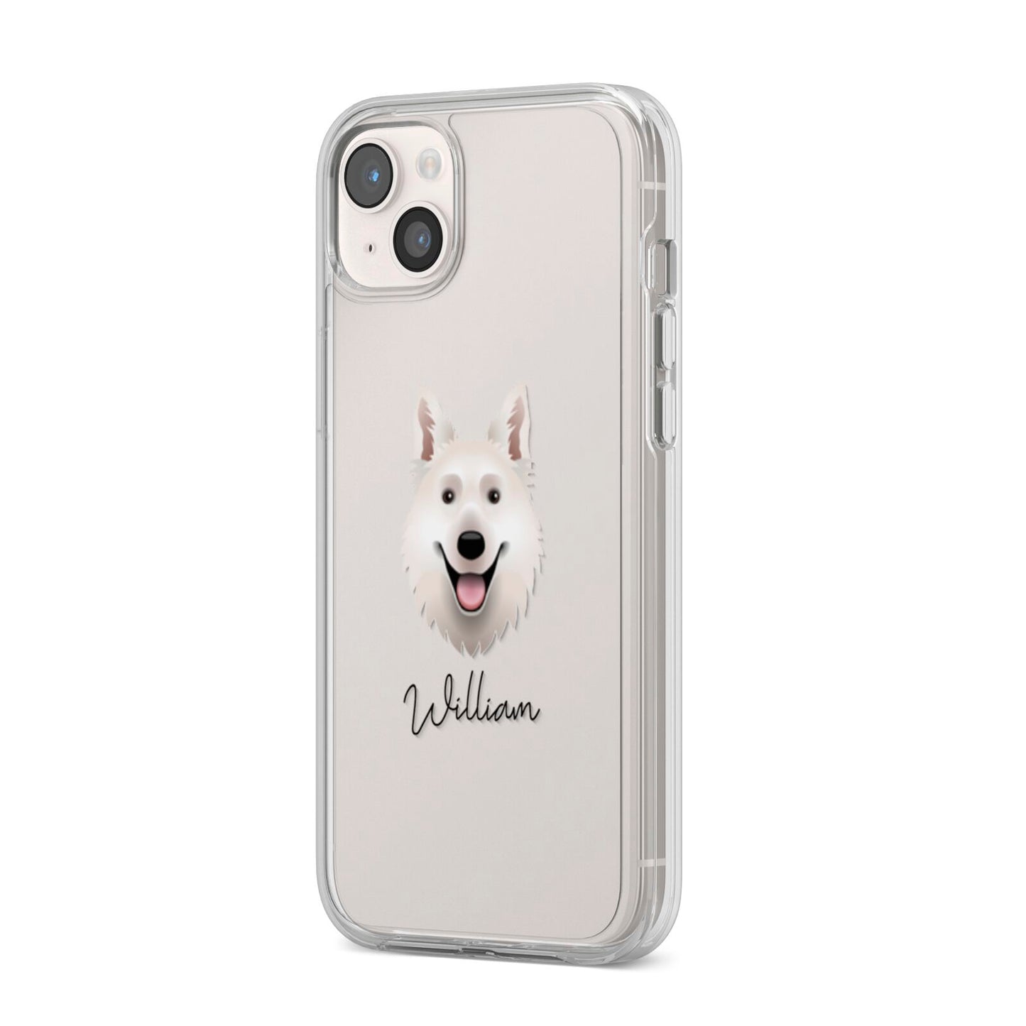 White Swiss Shepherd Dog Personalised iPhone 14 Plus Clear Tough Case Starlight Angled Image
