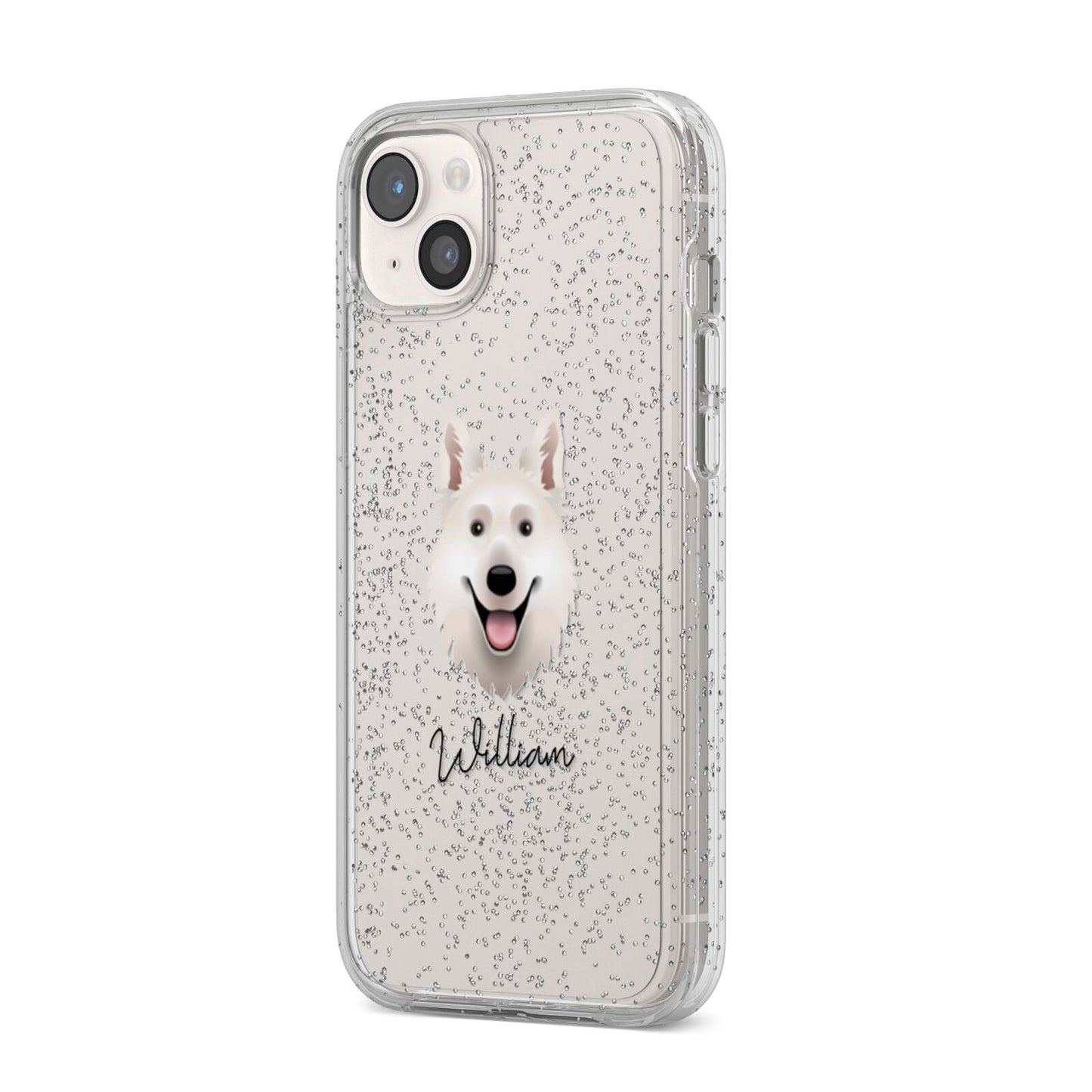 White Swiss Shepherd Dog Personalised iPhone 14 Plus Glitter Tough Case Starlight Angled Image