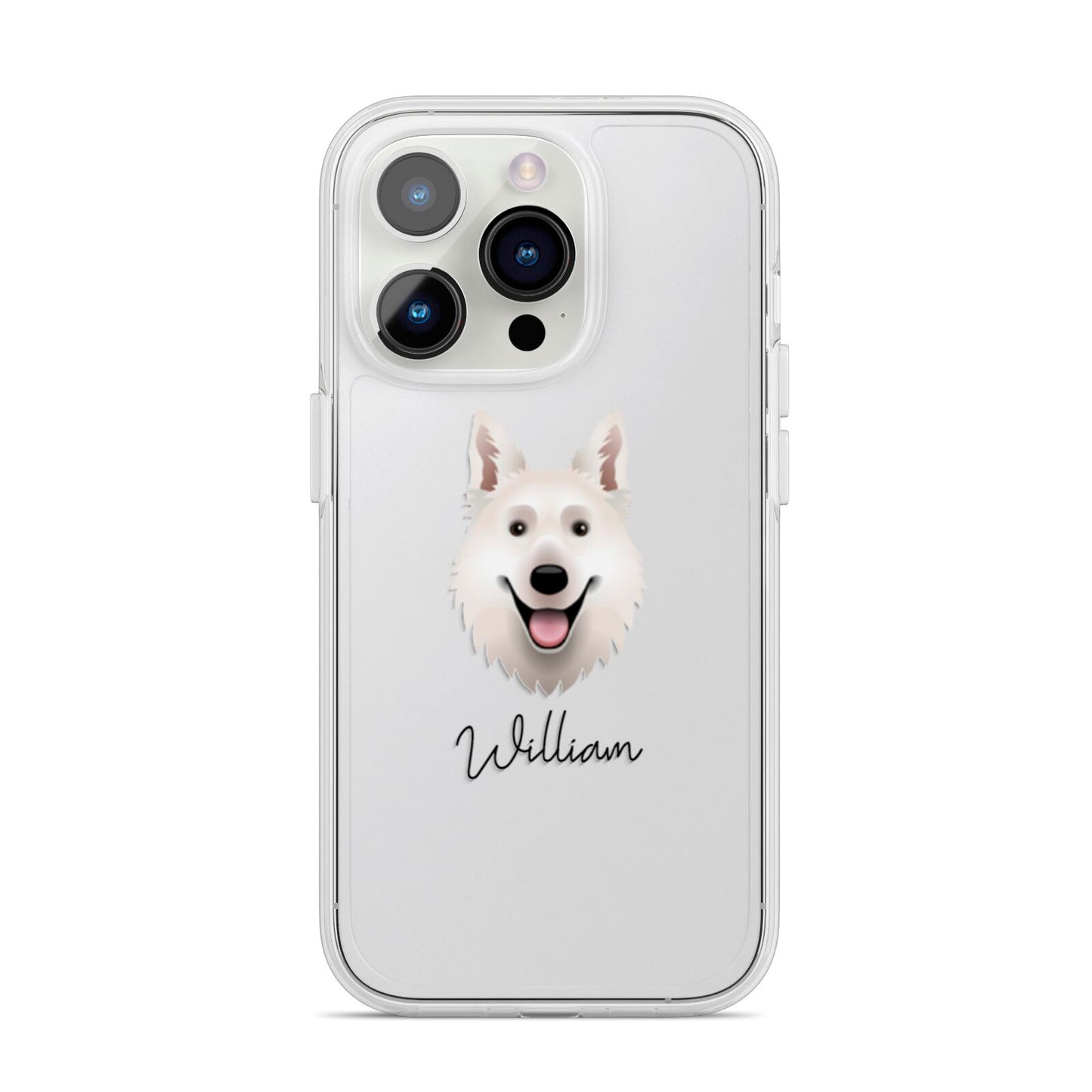 White Swiss Shepherd Dog Personalised iPhone 14 Pro Clear Tough Case Silver
