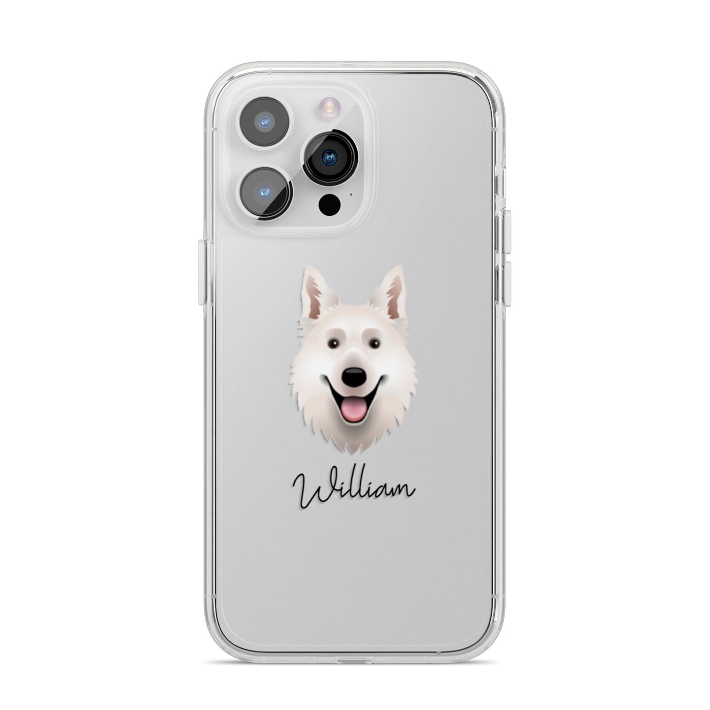 White Swiss Shepherd Dog Personalised iPhone 14 Pro Max Clear Tough Case Silver