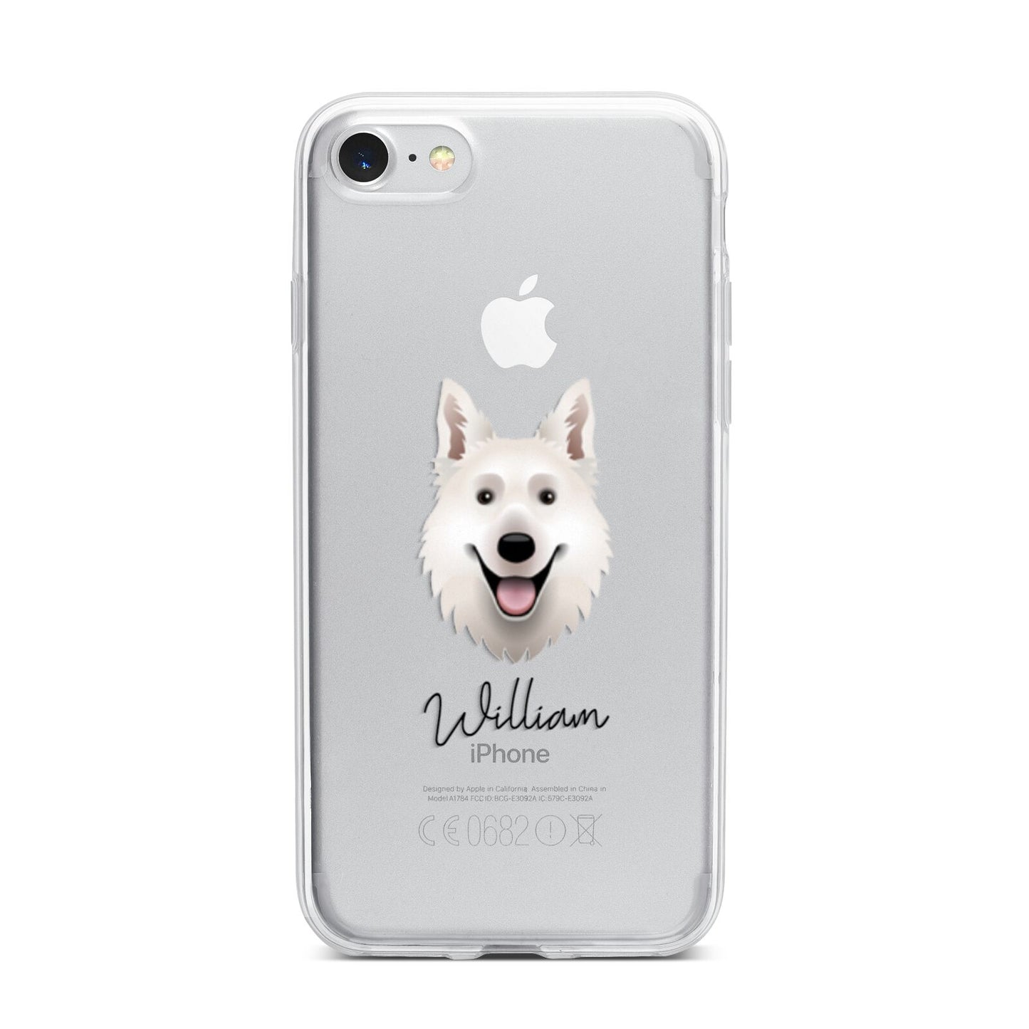 White Swiss Shepherd Dog Personalised iPhone 7 Bumper Case on Silver iPhone