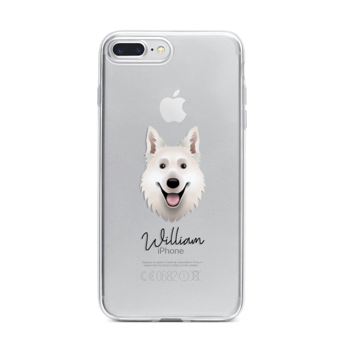 White Swiss Shepherd Dog Personalised iPhone 7 Plus Bumper Case on Silver iPhone