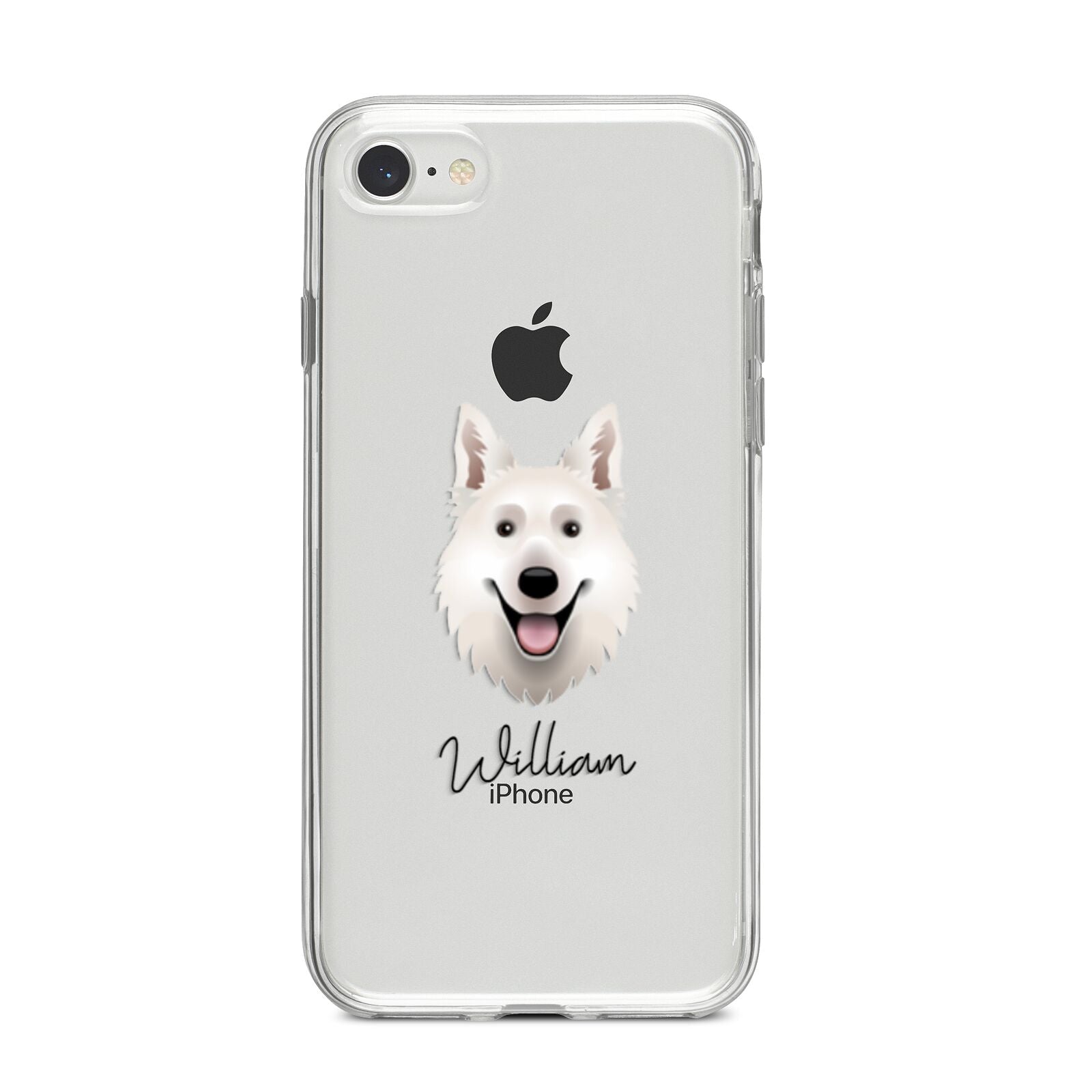 White Swiss Shepherd Dog Personalised iPhone 8 Bumper Case on Silver iPhone