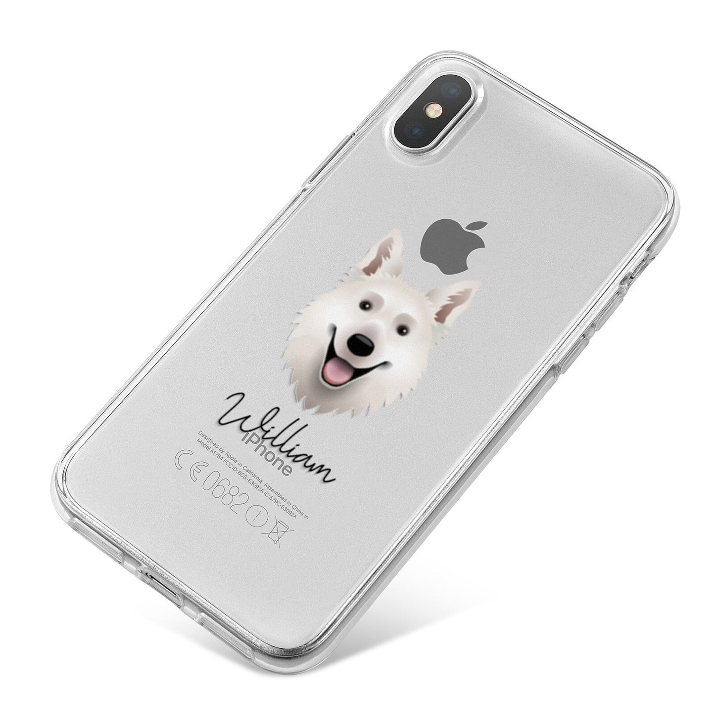 White Swiss Shepherd Dog Personalised iPhone X Bumper Case on Silver iPhone
