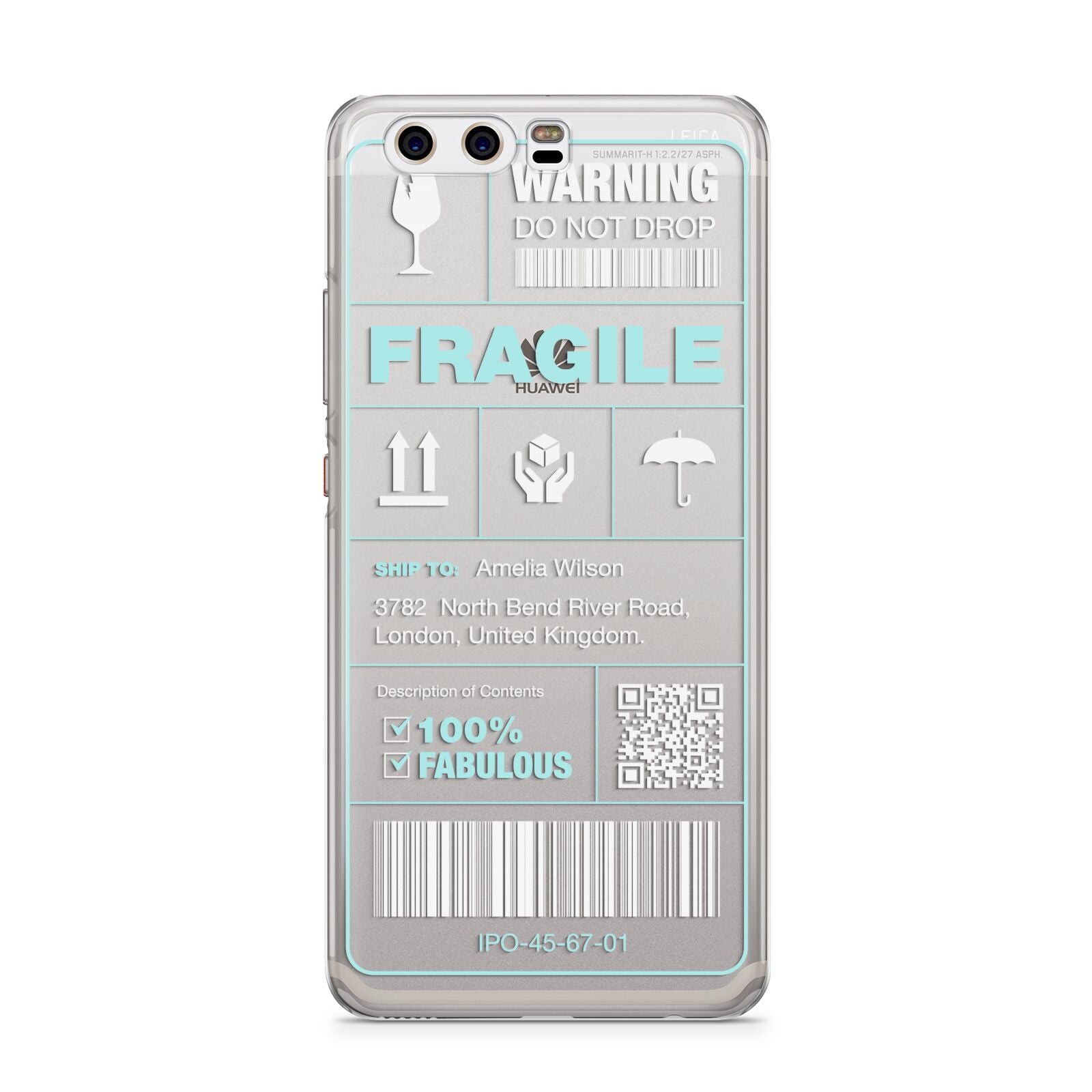 White and Blue Parcel Label with Name Huawei Case – Dyefor