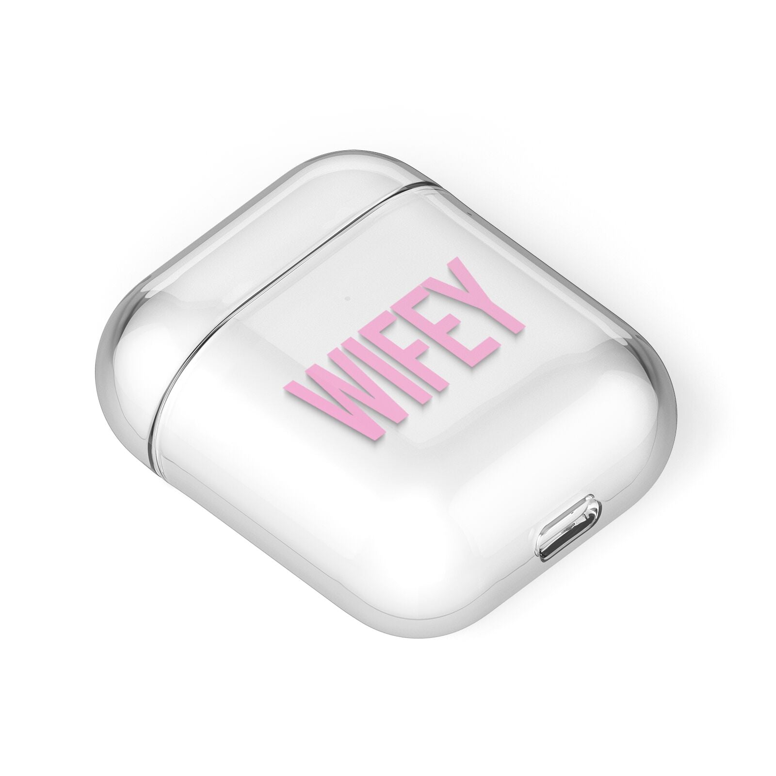 Wifey Pink AirPods Case Laid Flat