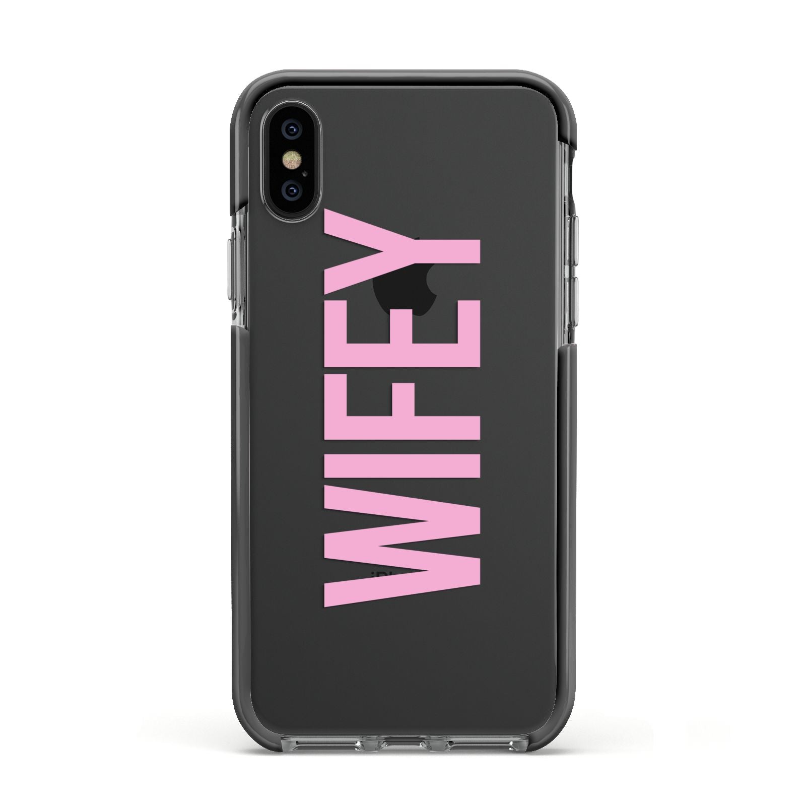 Wifey Pink Apple iPhone Xs Impact Case Black Edge on Black Phone