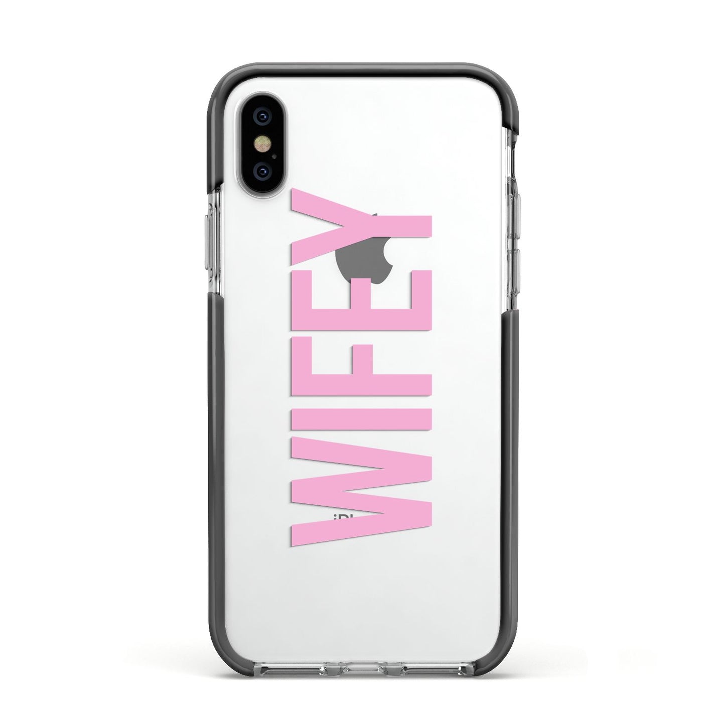 Wifey Pink Apple iPhone Xs Impact Case Black Edge on Silver Phone