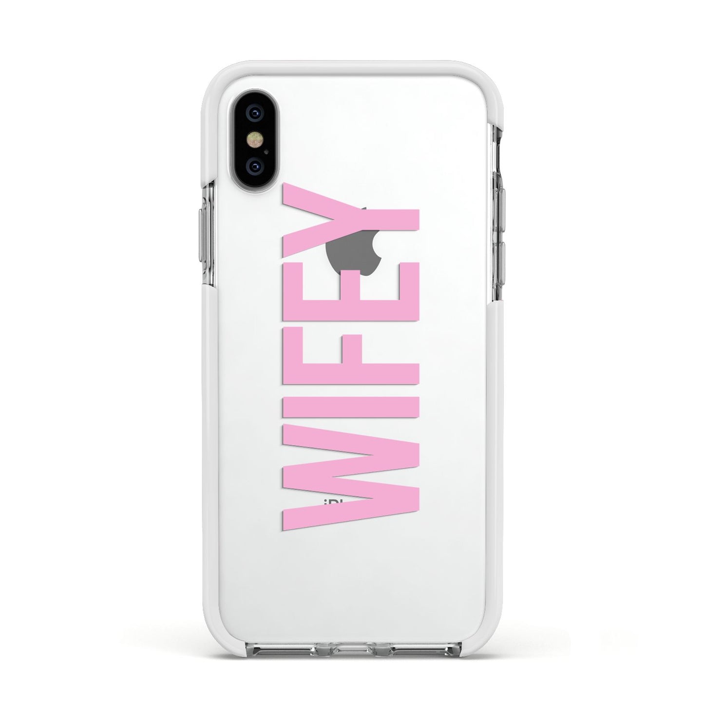 Wifey Pink Apple iPhone Xs Impact Case White Edge on Silver Phone