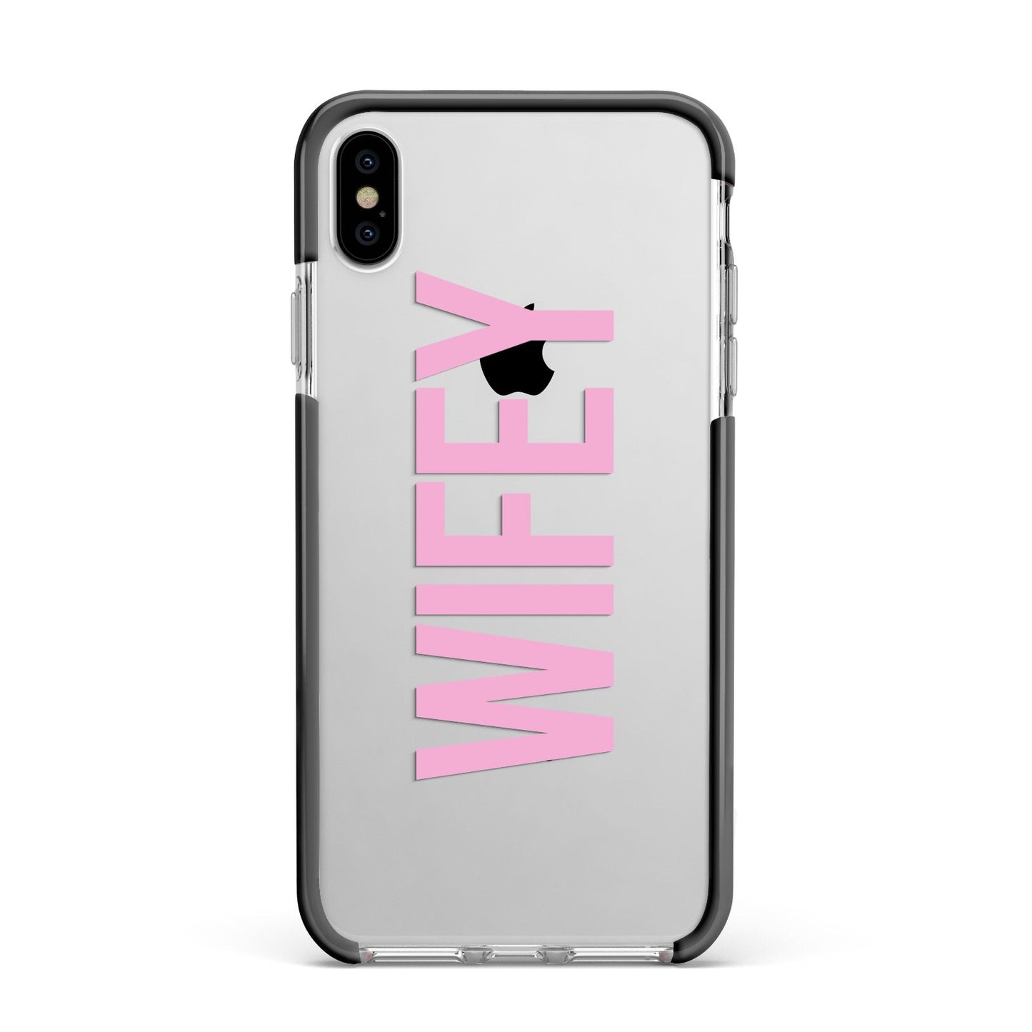 Wifey Pink Apple iPhone Xs Max Impact Case Black Edge on Silver Phone