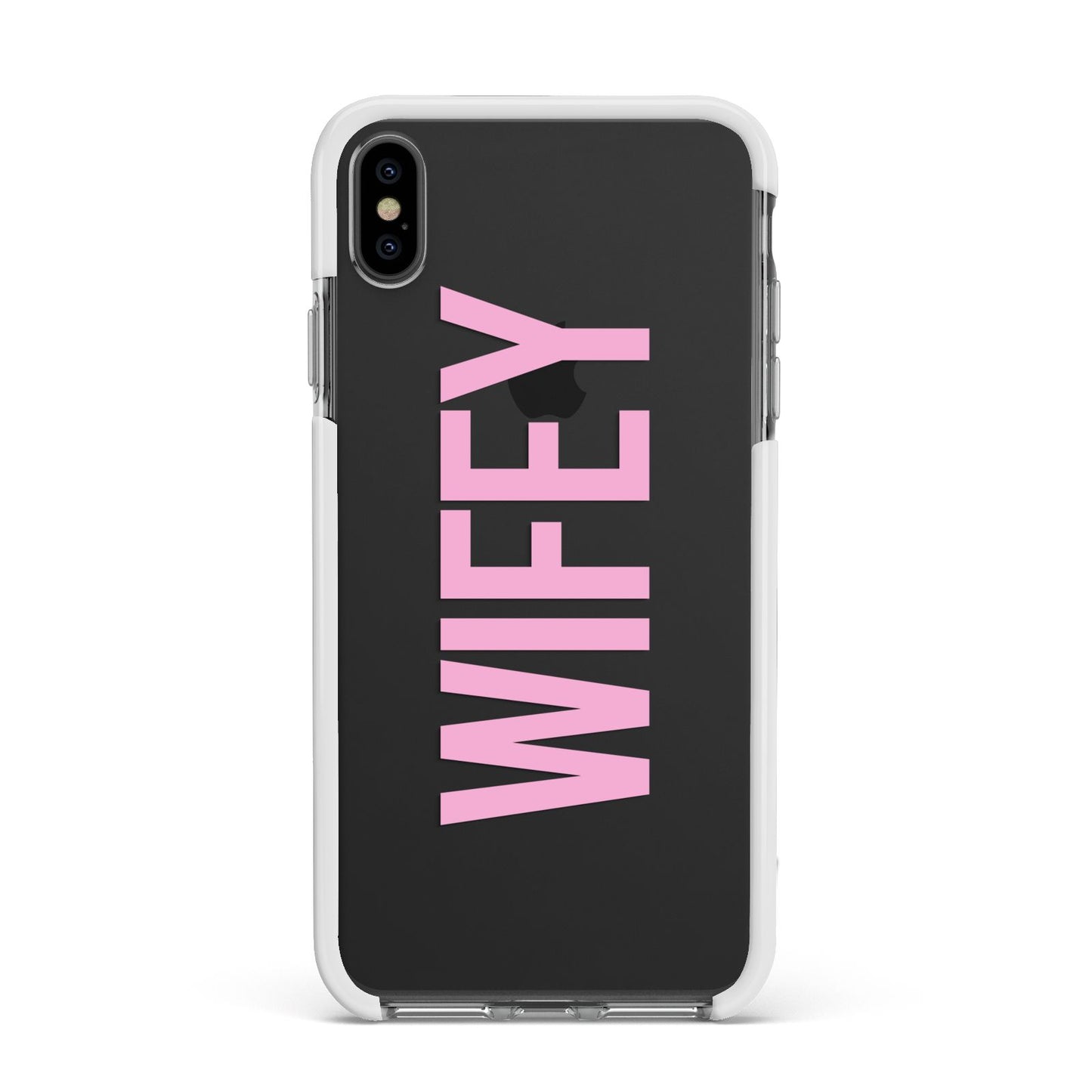 Wifey Pink Apple iPhone Xs Max Impact Case White Edge on Black Phone