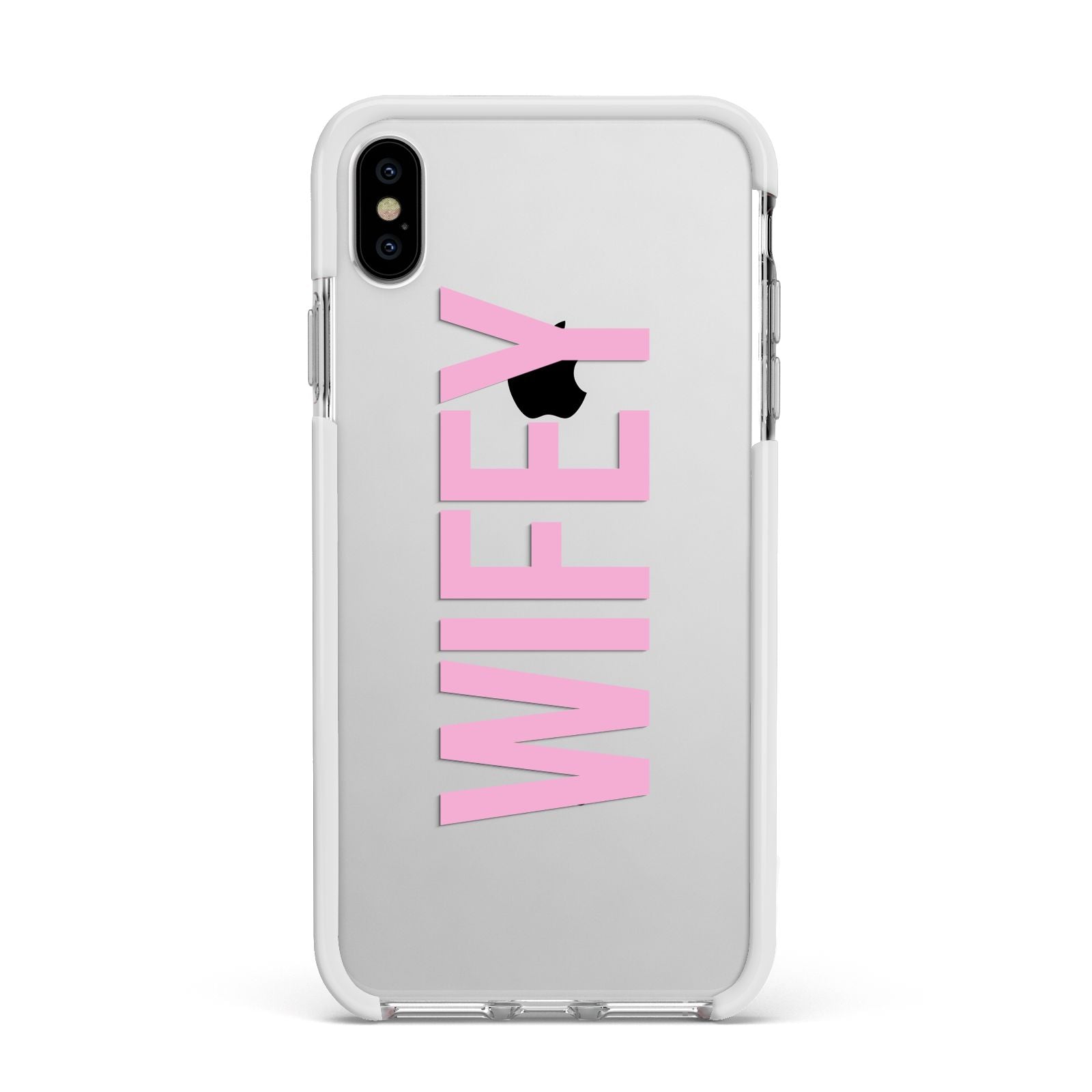 Wifey Pink Apple iPhone Xs Max Impact Case White Edge on Silver Phone
