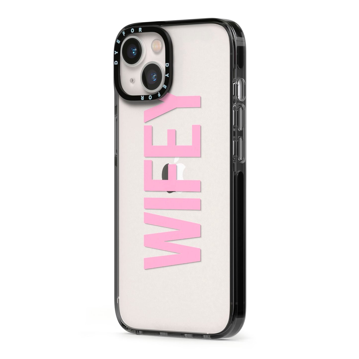 Wifey Pink iPhone 13 Black Impact Case Side Angle on Silver phone