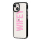 Wifey Pink iPhone 14 Black Impact Case Side Angle on Silver phone