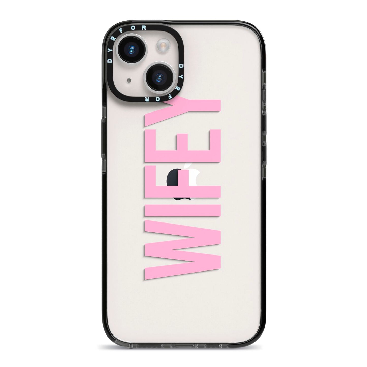 Wifey Pink iPhone 14 Black Impact Case on Silver phone