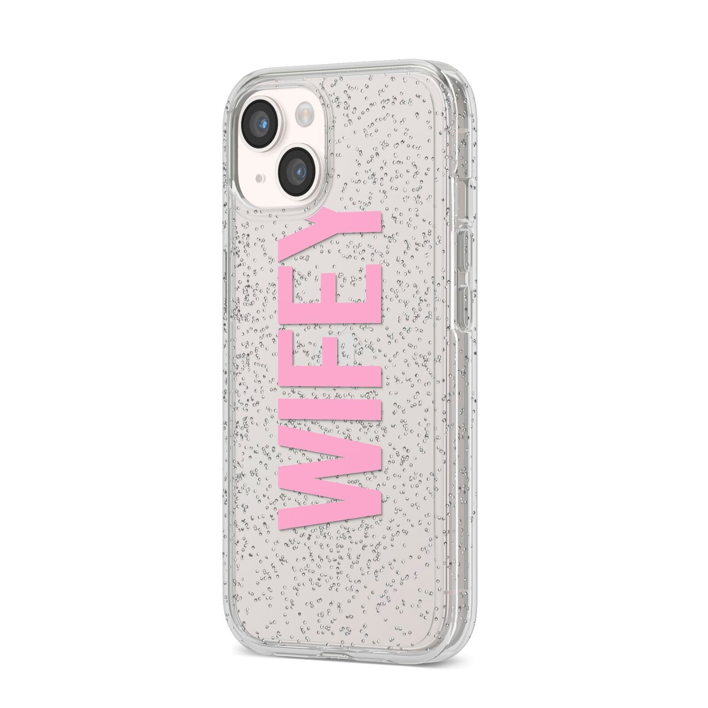 Wifey Pink iPhone 14 Glitter Tough Case Starlight Angled Image