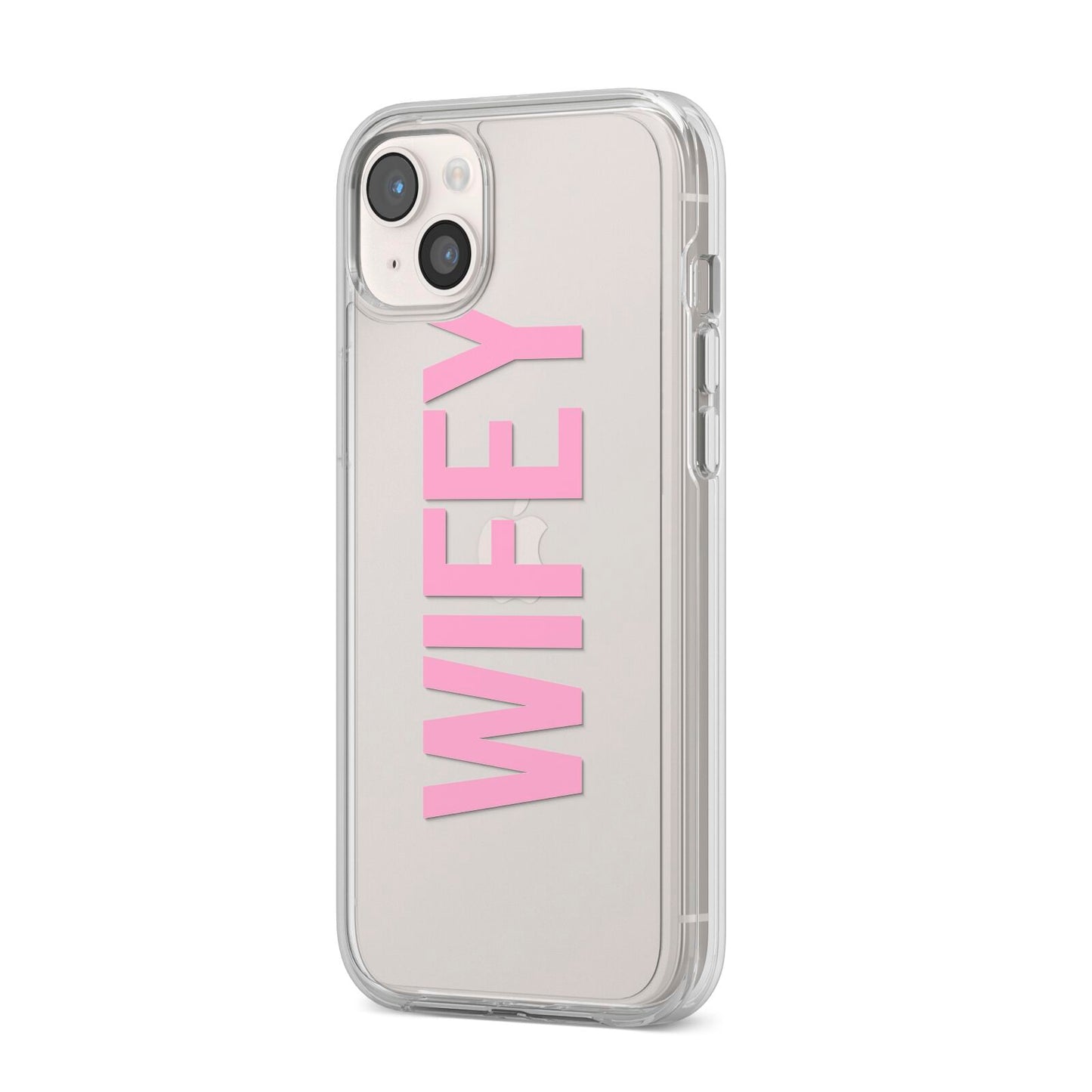 Wifey Pink iPhone 14 Plus Clear Tough Case Starlight Angled Image