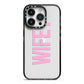 Wifey Pink iPhone 14 Pro Black Impact Case on Silver phone