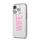 Wifey Pink iPhone 14 Pro Clear Tough Case Silver Angled Image