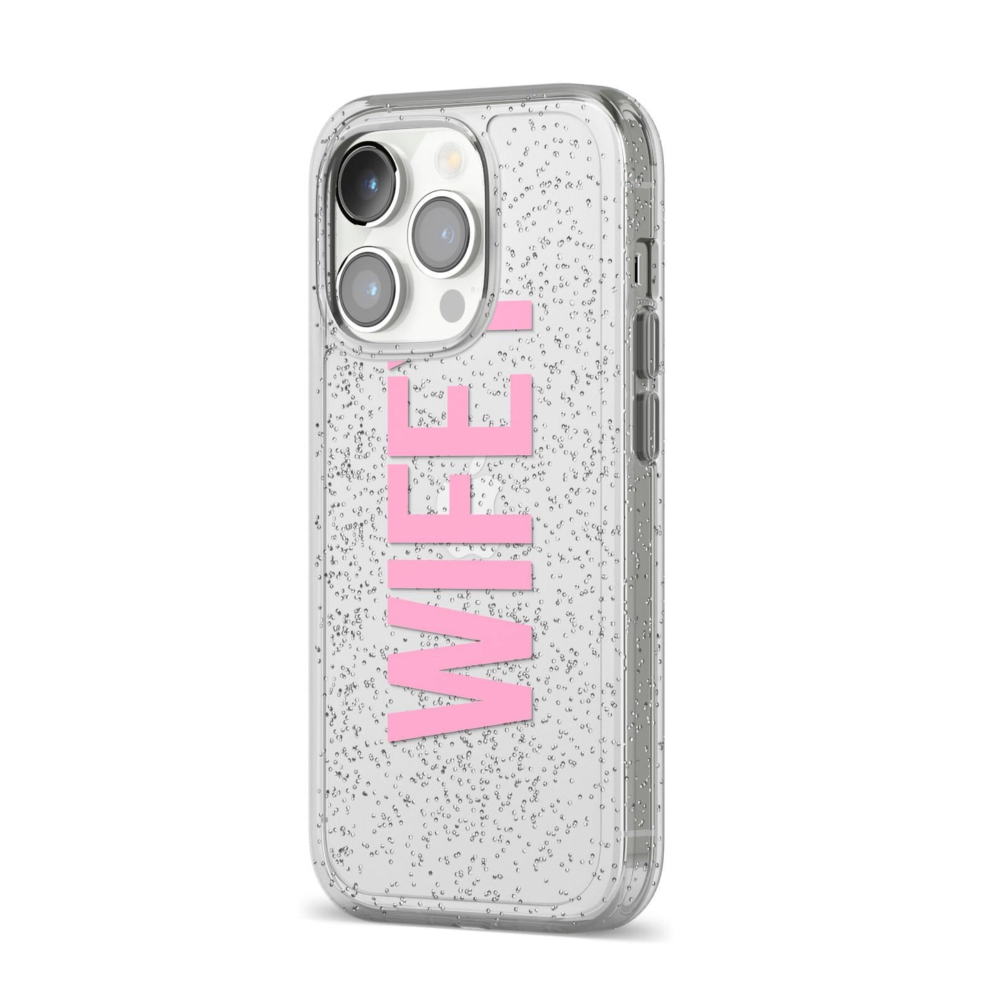 Wifey Pink iPhone 14 Pro Glitter Tough Case Silver Angled Image