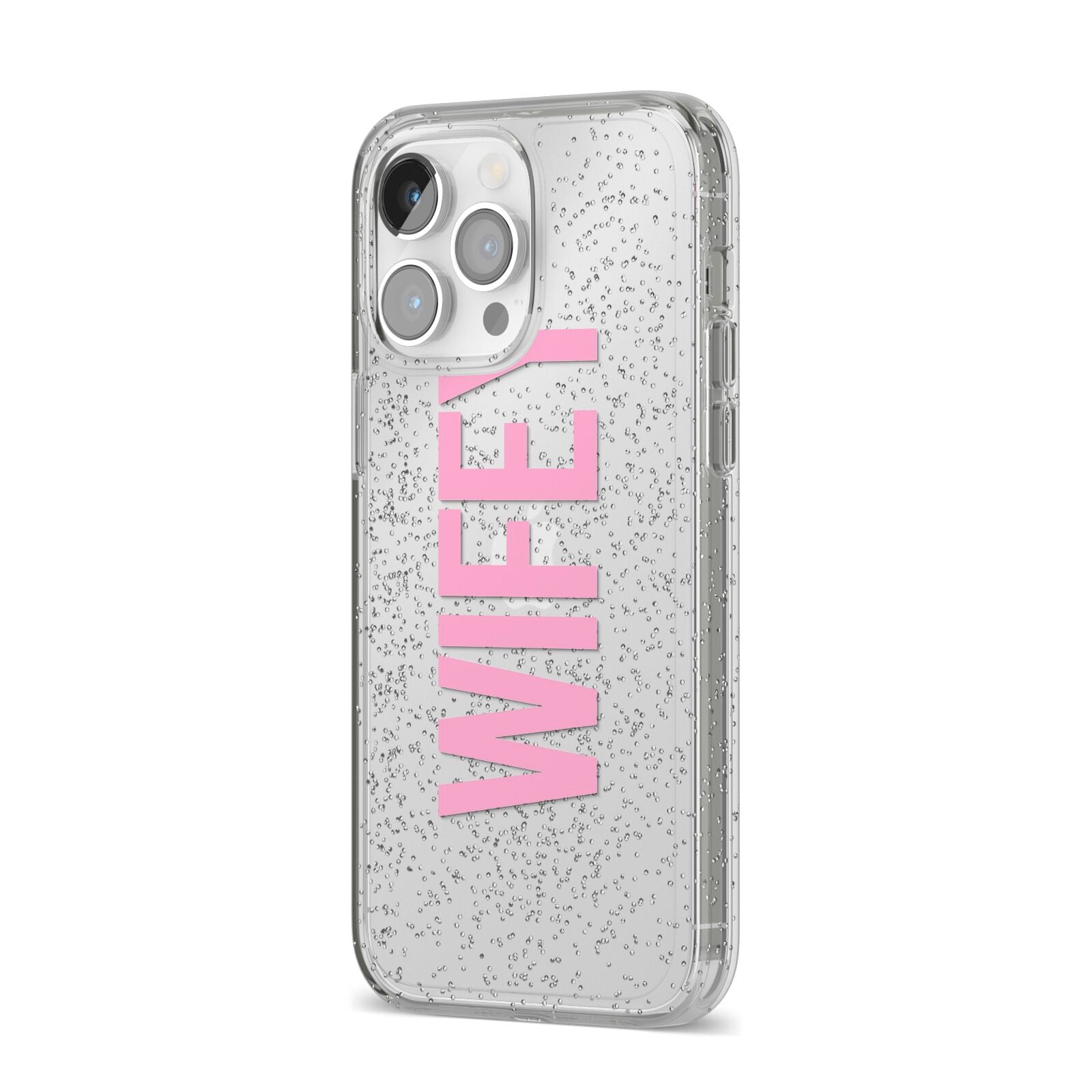 Wifey Pink iPhone 14 Pro Max Glitter Tough Case Silver Angled Image