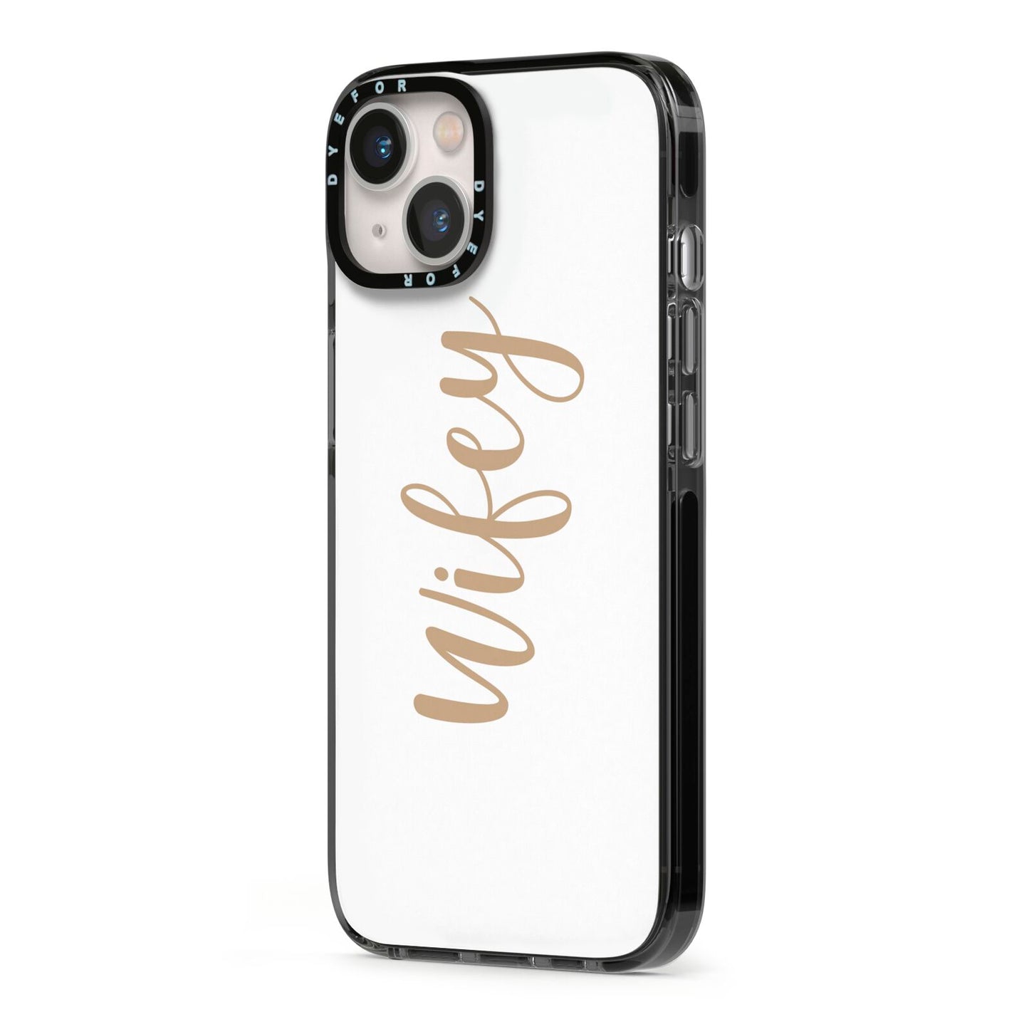 Wifey iPhone 13 Black Impact Case Side Angle on Silver phone