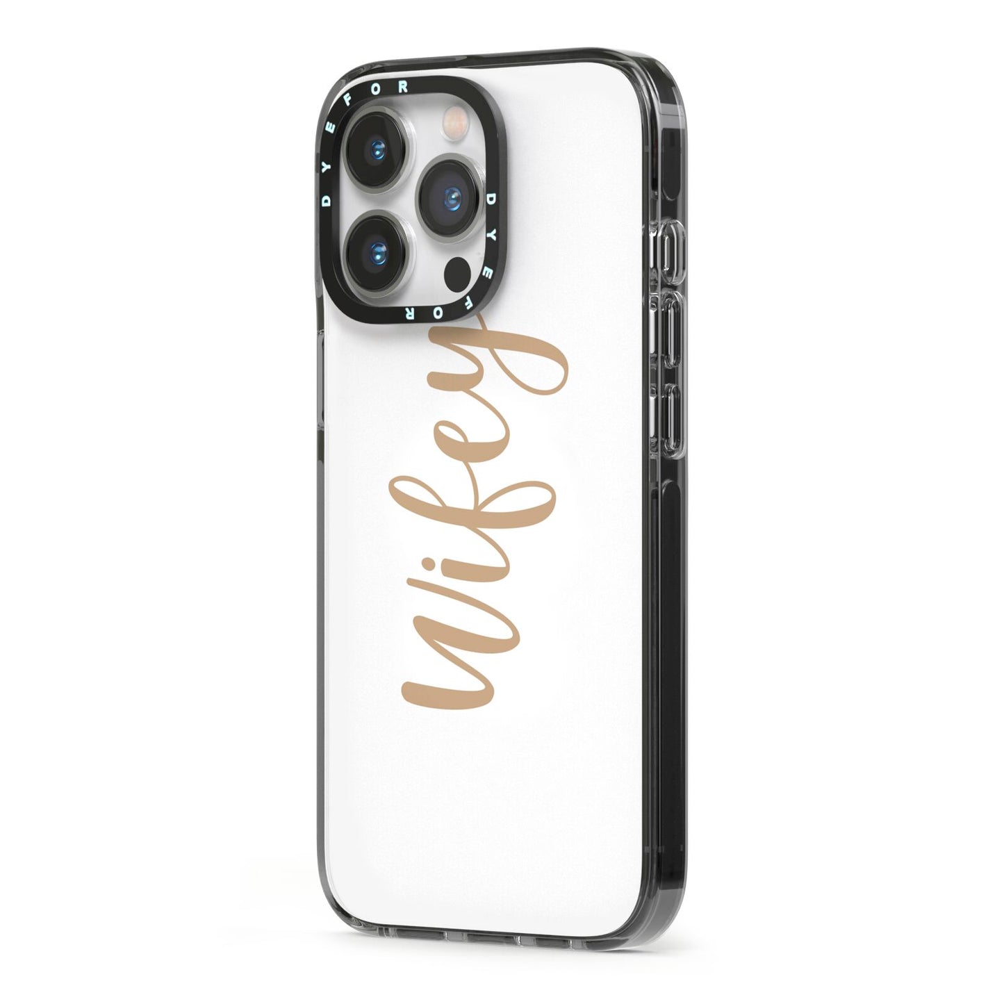 Wifey iPhone 13 Pro Black Impact Case Side Angle on Silver phone