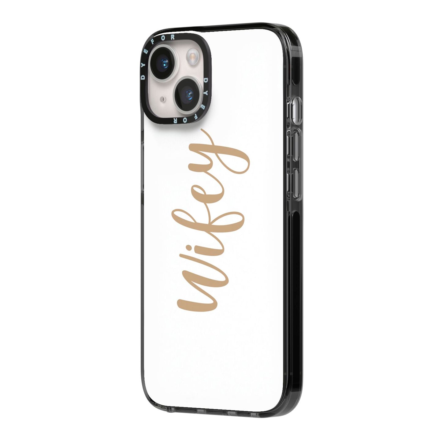 Wifey iPhone 14 Black Impact Case Side Angle on Silver phone