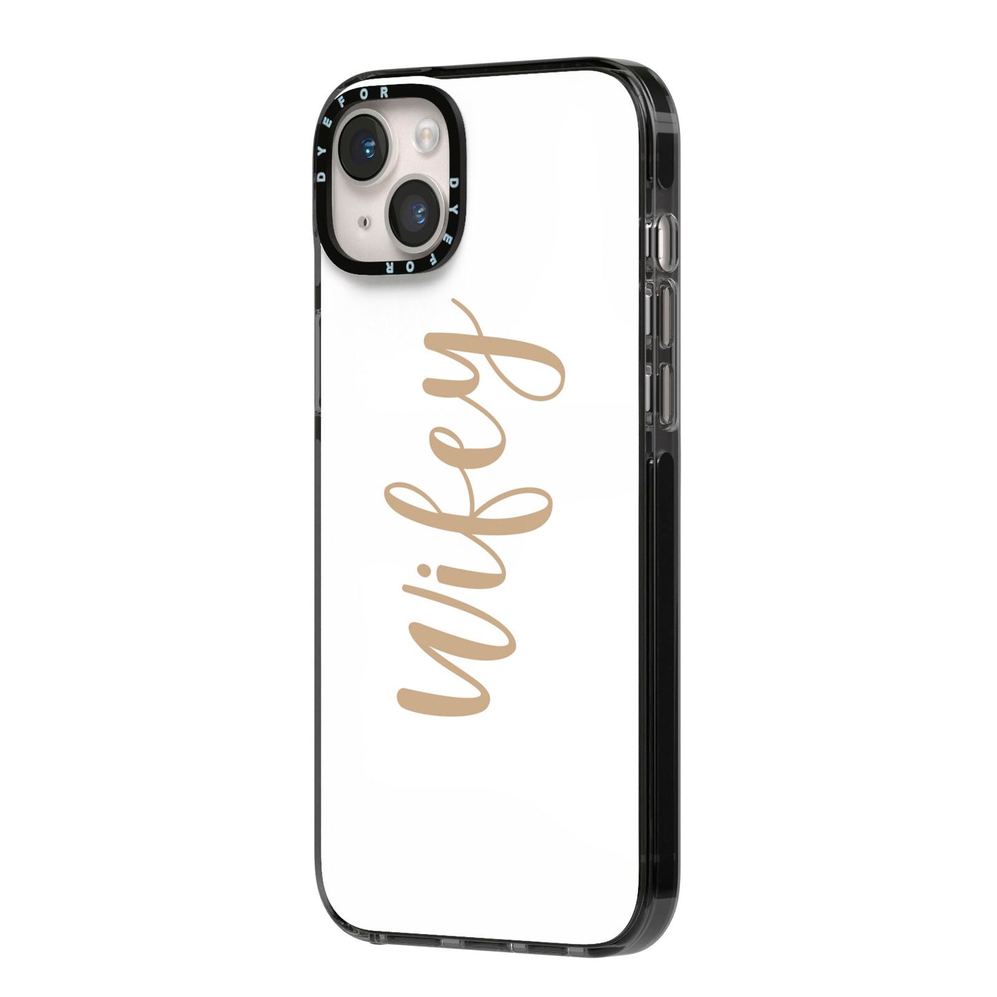 Wifey iPhone 14 Plus Black Impact Case Side Angle on Silver phone
