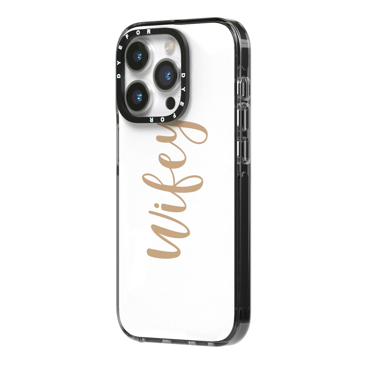Wifey iPhone 14 Pro Black Impact Case Side Angle on Silver phone