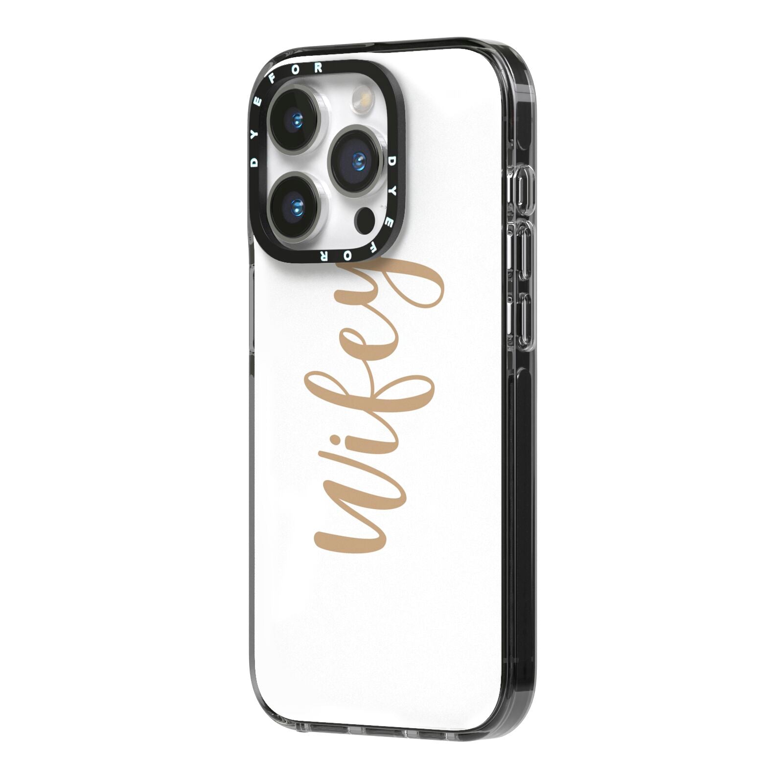 Wifey iPhone 14 Pro Black Impact Case Side Angle on Silver phone