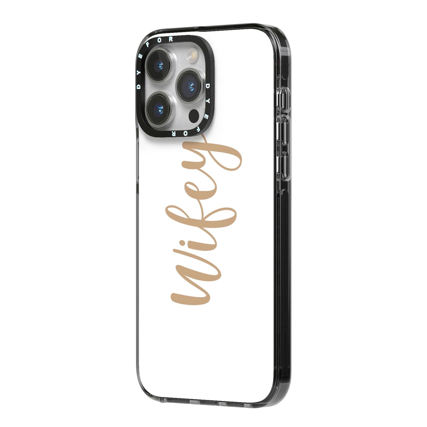 Wifey iPhone 14 Pro Max Black Impact Case Side Angle on Silver phone