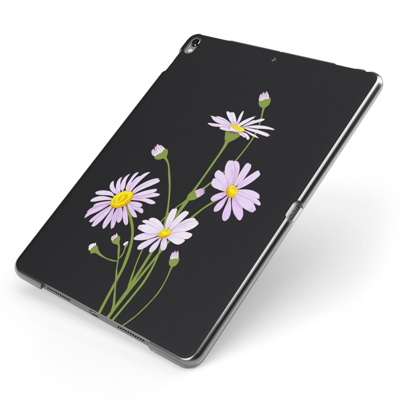 Wild Daisies Apple iPad Case on Grey iPad Side View