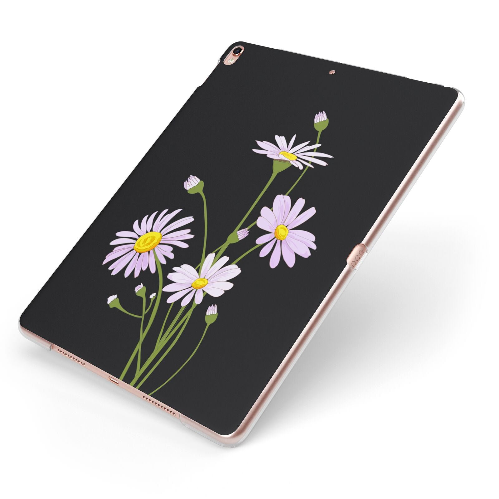 Wild Daisies Apple iPad Case on Rose Gold iPad Side View