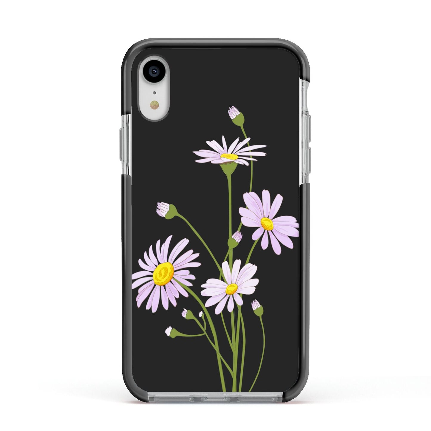 Wild Daisies Apple iPhone XR Impact Case Black Edge on Silver Phone