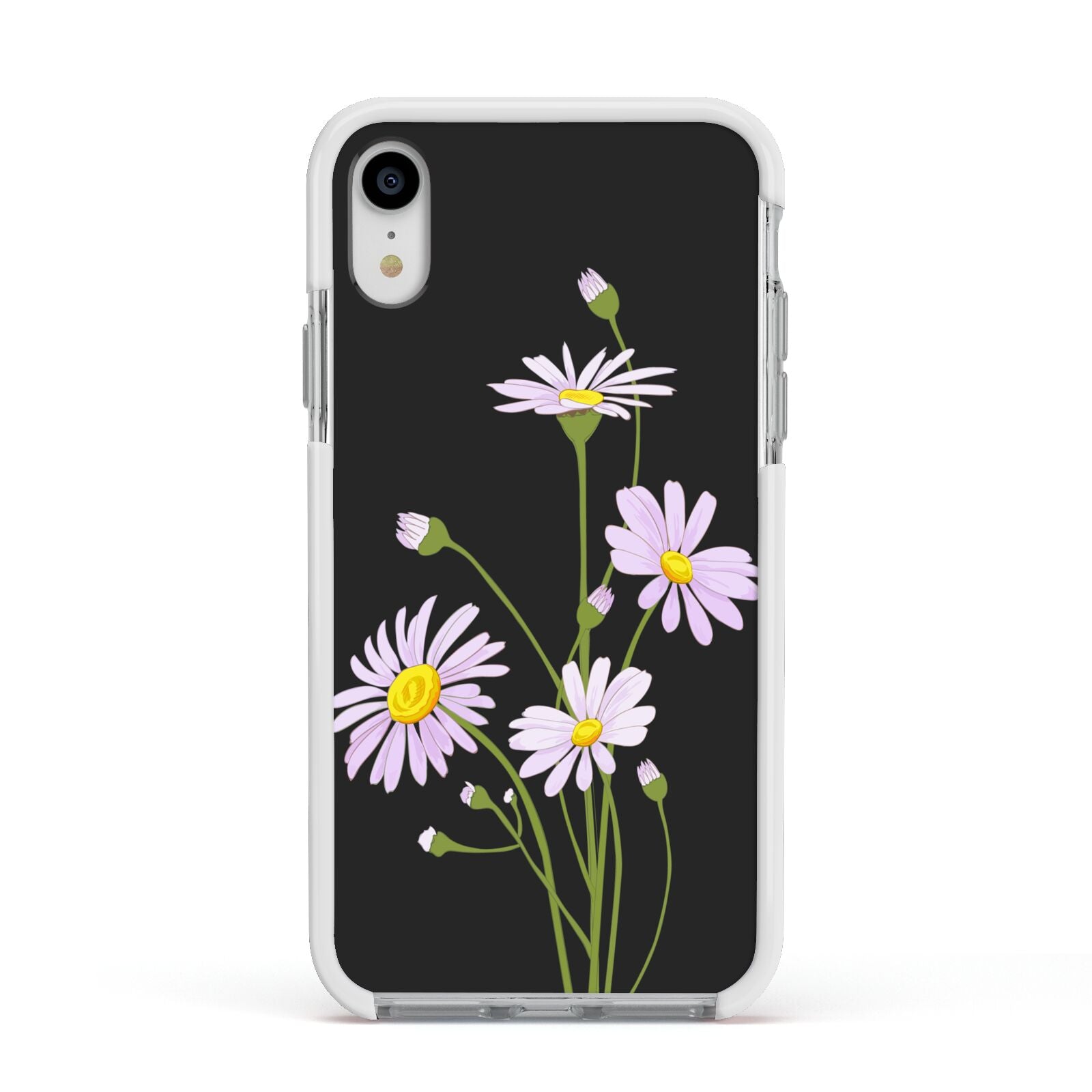 Wild Daisies Apple iPhone XR Impact Case White Edge on Silver Phone