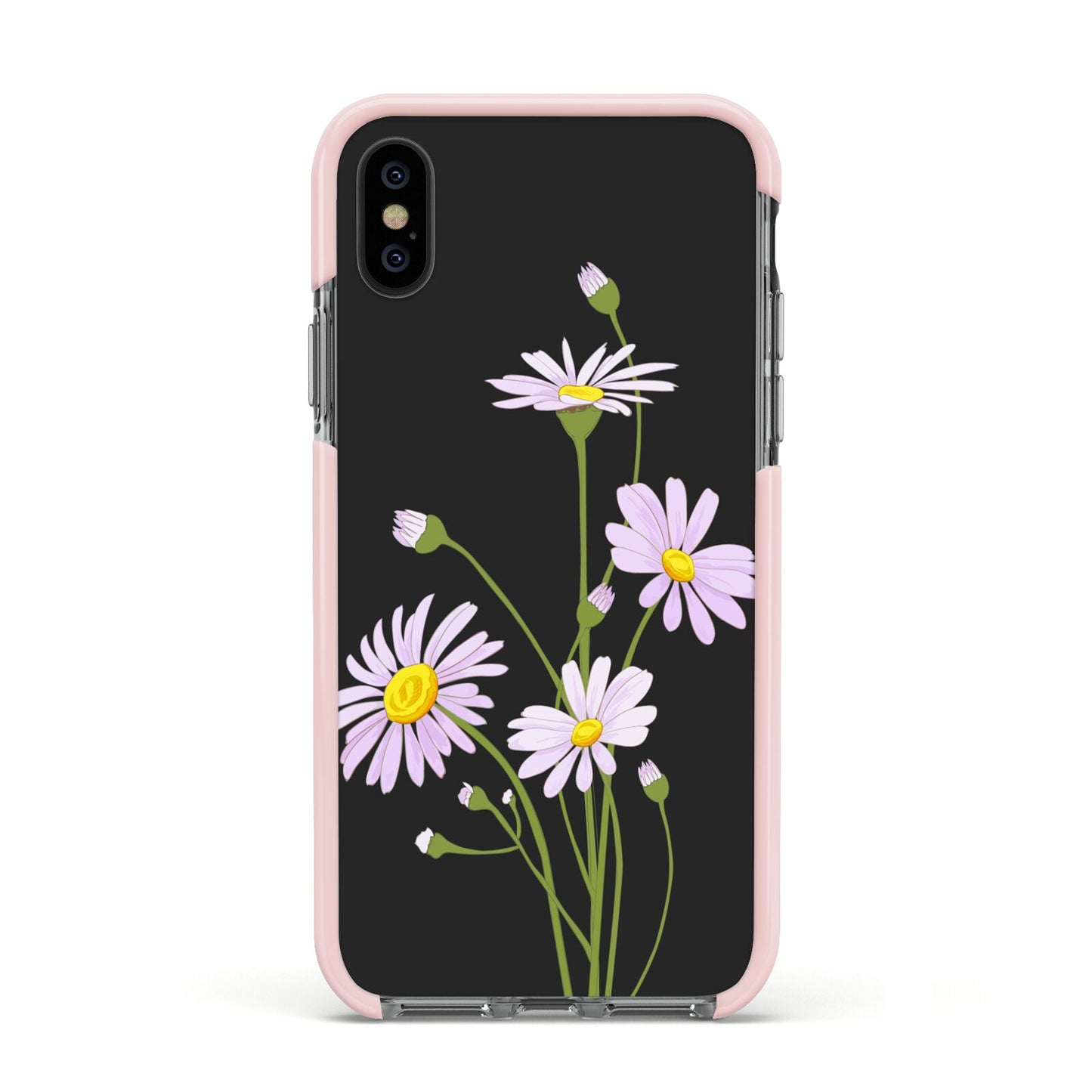 Wild Daisies Apple iPhone Xs Impact Case Pink Edge on Black Phone