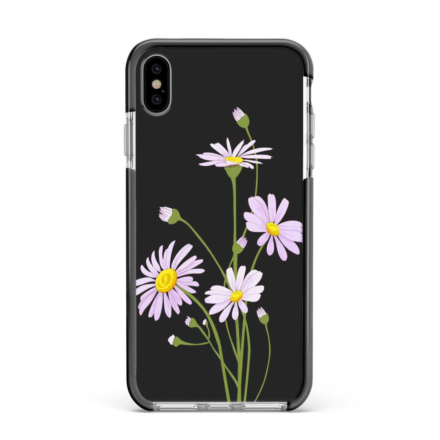 Wild Daisies Apple iPhone Xs Max Impact Case Black Edge on Silver Phone