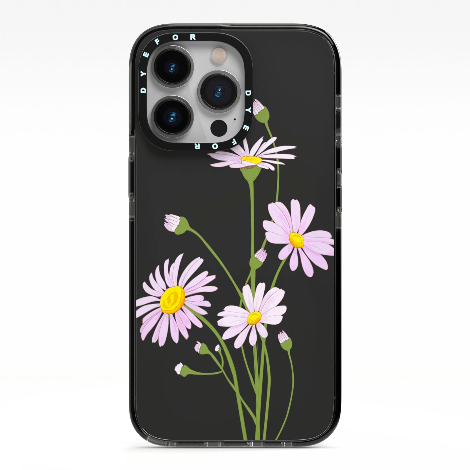 Wild Daisies iPhone 13 Pro Black Impact Case on Silver phone