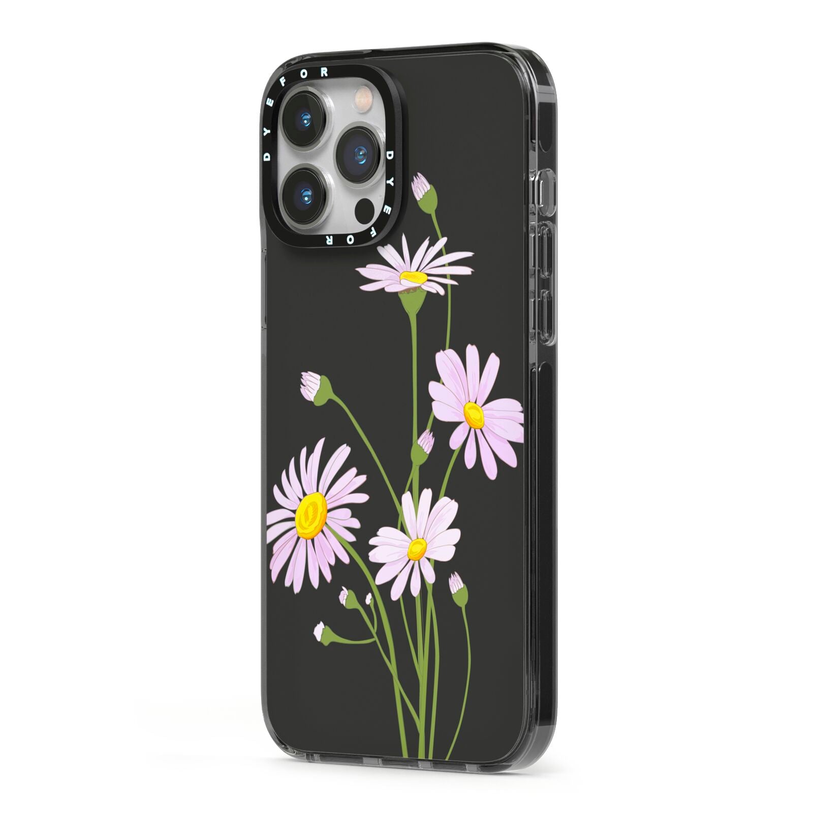 Wild Daisies iPhone 13 Pro Max Black Impact Case Side Angle on Silver phone