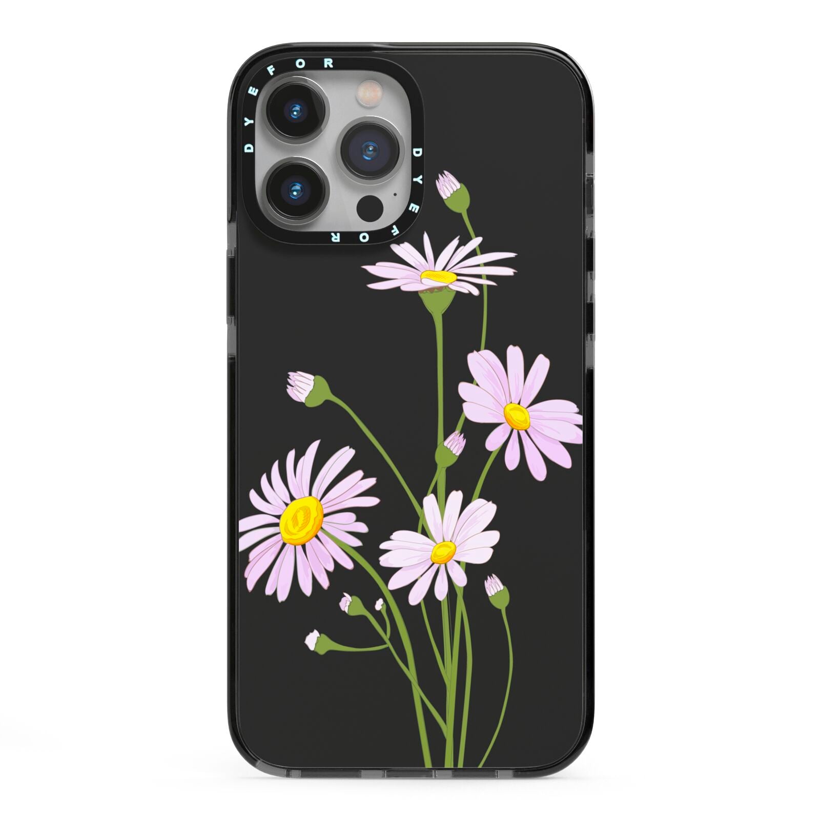 Wild Daisies iPhone 13 Pro Max Black Impact Case on Silver phone