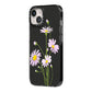 Wild Daisies iPhone 14 Black Impact Case Side Angle on Silver phone