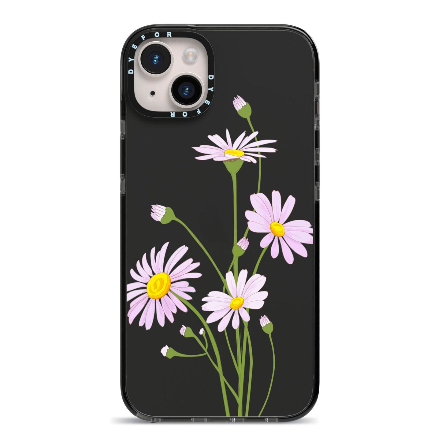 Wild Daisies iPhone 14 Plus Black Impact Case on Silver phone