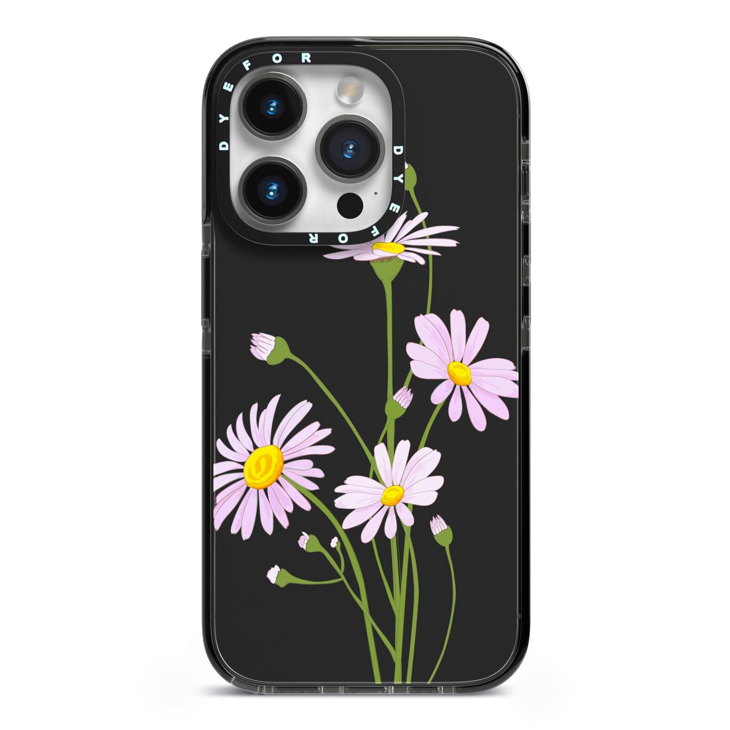 Wild Daisies iPhone 14 Pro Black Impact Case on Silver phone