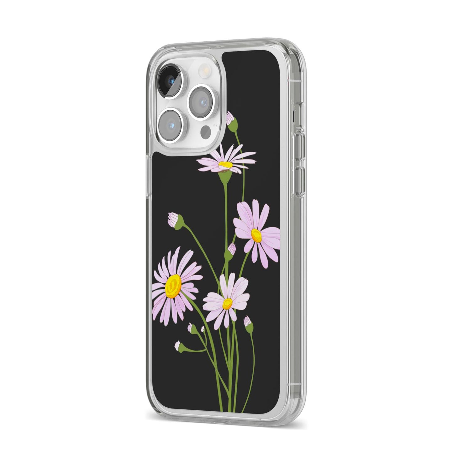 Wild Daisies iPhone 14 Pro Max Clear Tough Case Silver Angled Image