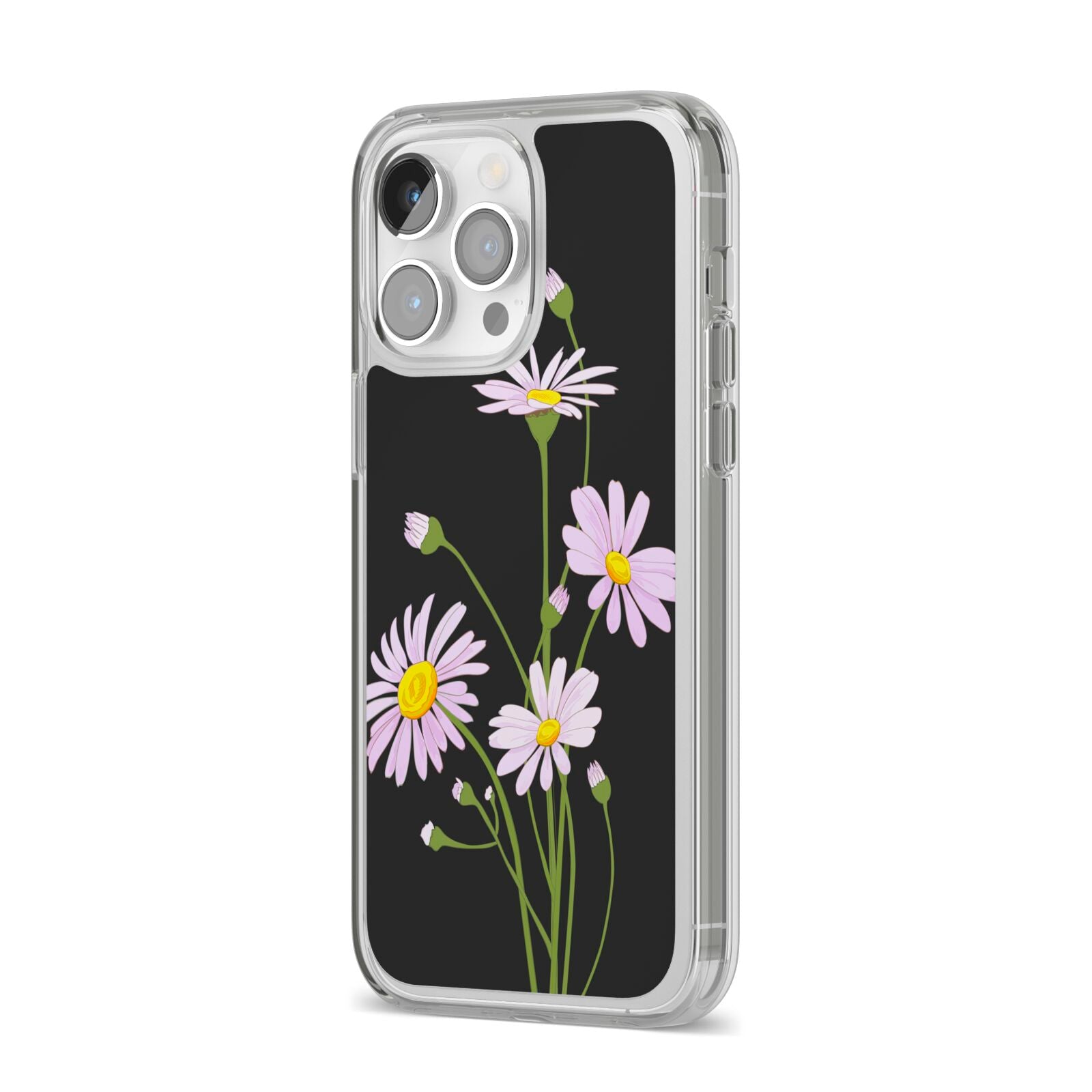 Wild Daisies iPhone 14 Pro Max Clear Tough Case Silver Angled Image