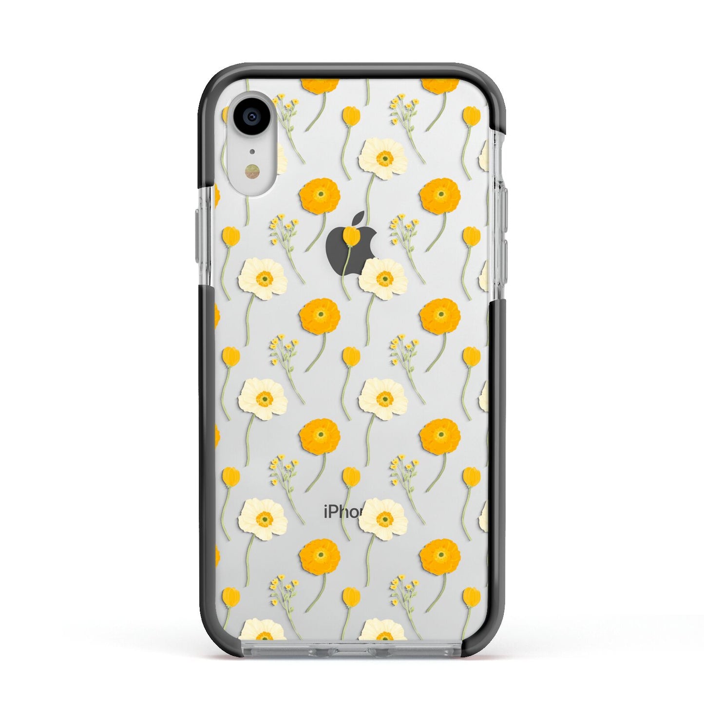 Wild Floral Apple iPhone XR Impact Case Black Edge on Silver Phone