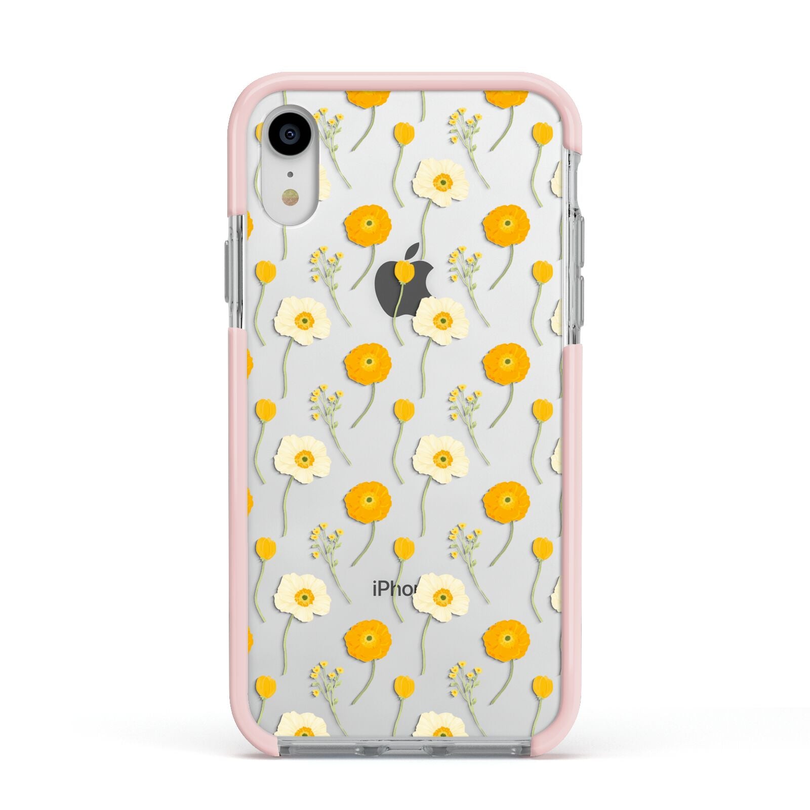 Wild Floral Apple iPhone XR Impact Case Pink Edge on Silver Phone